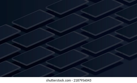 Mockup smartphone concept. Modern technologies, gadgets and devices. Phone manufacturing, innovation. Advertising poster or banner for website, UI interface. Realistic isometric vector illustration