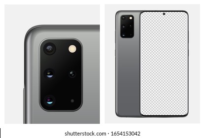 Mock-up smartphone Gray color. Back side smartphone with camera and blank screen smartphone for your design. Vector illustration EPS10	
