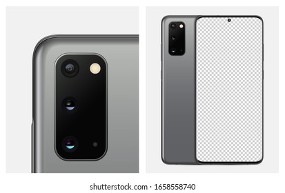 Mock-up smartphone Gray color. Back side smartphone with camera and blank screen smartphone for your design. Vector illustration EPS10	