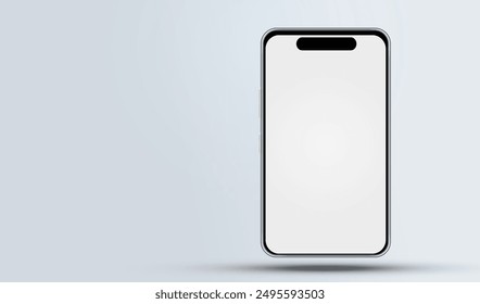 Mock-up smartphone on gray. Phone with front view mockup. White cellphone mobile isolated with blank screen background for display your ux design, site, presentation and promo.