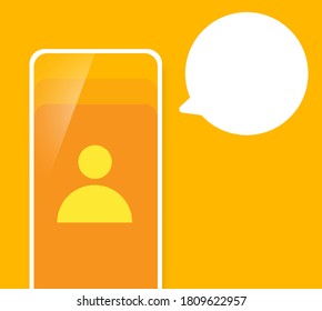 Mockup smartphone with speech bubble for text isolated on orange background. A user in the smartphone vector icon. Flat design template. Blank screen mobile apps, modern interface communication. 