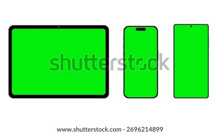 Mockup of Smartphone and Tablet with Green Screen on White Isolated Background