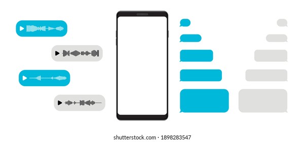 Mockup Smartphone With Template Blank Messenger Chat And Voice Message. Empty Screen Of Mobile Phone. Telegram Messenger