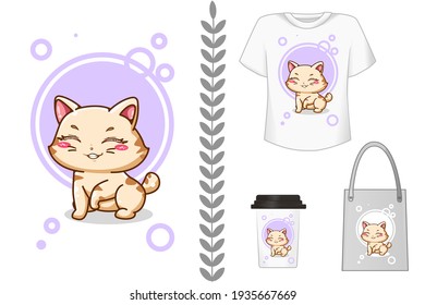 Mockup smile pretty cat vector illustration