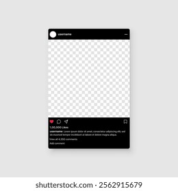 Mockup for social media post with transparent space for photo. Photo post vector design for social media.
