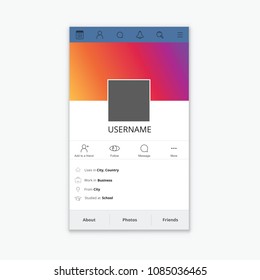 Mockup of social network profile inspired by social media. Modern design. Vector illustration.