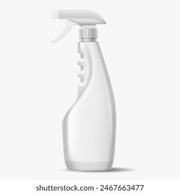 Mockup spray bottle of cleaner product realistic vector illustration. Glass surfaces detergent container 3d object on white background