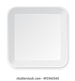 Mockup Square Empty Blank Styrofoam Plastic Food Tray Container. Illustration Isolated On White Background. Mock Up Template Ready For Your Design. Vector EPS10