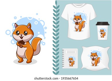Mockup squirrel brought a pine cone