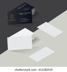 Mockup stack of blank business cards packs on color background. Design ready for business presentation branding, corporate identity, advertising, personal identity. Vector  illustration
