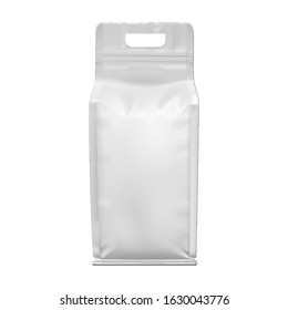 Mockup Stand Up Blank Bag For Coffee, Candy, Nuts, Spices, Self-Seal Zip Lock Foil Or Paper Food Pouch Snack Sachet Resealable Packaging. Illustration Isolated On White Background. Mock Up. Template.
