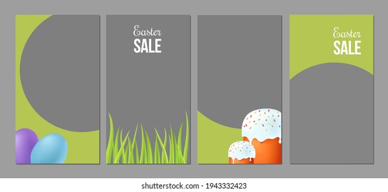 Mockup for stories, post, blog, sale and promotion. 3d story template with Easter cake and colorful eggs.