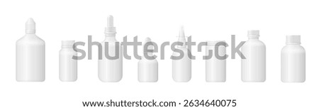 Mockup of supplement container jar label vector blank vitamin box cap medicine remedy plastic can pharmaceutical pack 3d tablet whey realistic package