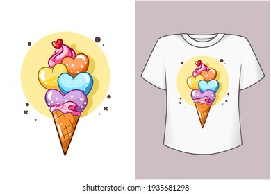 Mockup sweet heart ice cream cartoon illustration