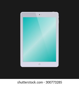 Mockup of a tablet with blank turquoise screen.