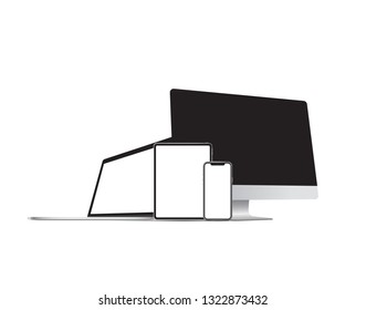 Mockup technology sets have computer pc, computer notebook , tablet , smartphone all isolated on white background