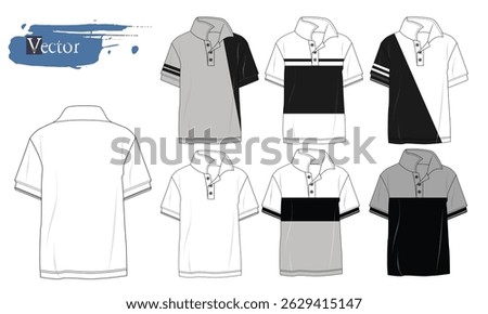 mockup Tees, black and white polo shirts, Short sleeve Polo shirt Technical Fashion flat, Set of templates polo shirts for men, Blank short sleeve shirt mockup, Blank polo shirt art.eps8