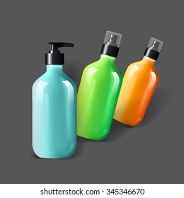Mockup template for branding and product designs. Isolated realistic bottles with shadows. Easy to use for advertising and cosmetic products.