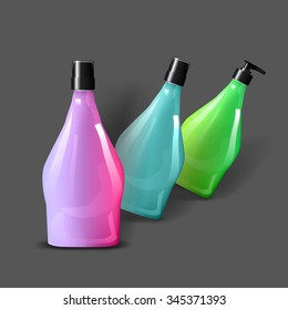 Mockup template for branding and product designs. Isolated realistic bottles with shadows. Easy to use for advertising and cosmetic products.