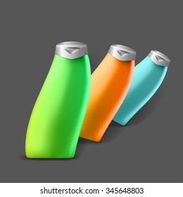 Mockup template for branding and product designs. Isolated realistic bottles with shadows. Easy to use for advertising and cosmetic products.