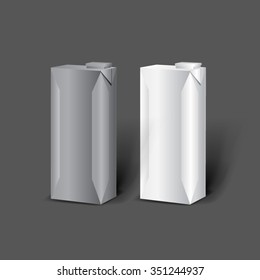 Mockup template for branding and product designs. Isolated realistic milk or juice carton boxes set with shadows. Easy to use for advertising. Isolated on dark background. 