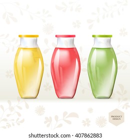 Mockup template for branding and product designs. Isolated realistic transparent bottles with unique design. Easy to use for advertising branding and marketing.