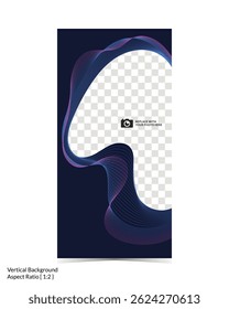 Mockup template of editable dark color cover or banner design with fluid wireframe artwork and photo insert option on vertical background 67