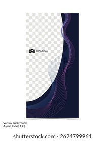 Mockup template of editable dark color cover or banner design with fluid wireframe artwork and photo insert option on vertical background 79