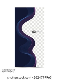 Mockup template of editable dark color cover or banner design with fluid wireframe artwork and photo insert option on vertical background 75