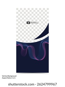 Mockup template of editable dark color cover or banner design with fluid wireframe artwork and photo insert option on vertical background 73