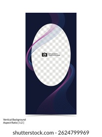 Mockup template of editable dark color cover or banner design with fluid wireframe artwork and photo insert option on vertical background 77
