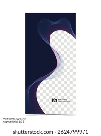 Mockup template of editable dark color cover or banner design with fluid wireframe artwork and photo insert option on vertical background 80