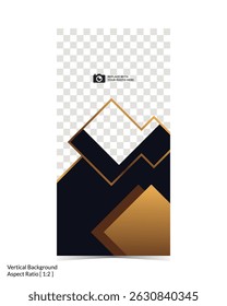 Mockup template of editable dark color cover or banner design with fluid wireframe artwork and photo insert option on vertical background 112