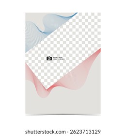Mockup template of editable soft color cover design with fluid wireframe artwork and photo insert option on vertical background 61