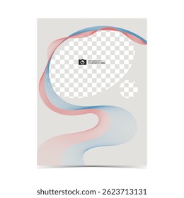 Plantilla de maqueta de diseño de cubierta de color suave editable con ilustraciones de marco de alambre fluido y opción de inserción de fotos en fondo de Vertical 63