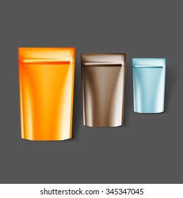 Paquete de flujo de plantilla de mockup para diseño de marca y productos.  Paquete realista aislado con sombras. Fácil de usar para publicidad y productos alimenticios.