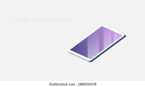 Mockup template modern 3d smartphone. Vector phone isometric illustration. Blue circle notification button. Gradient color on a screen.