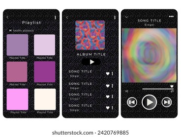 Mockup template for music player and display application charts for the most popular songs. Music player template with black metal theme and maze pattern with white background