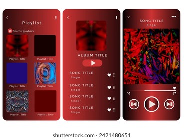 Plantilla de edición para reproductor de música y visualización de gráficos de aplicaciones para las canciones más populares. Plantilla de lista de reproducción de música con tema de gradación de dos tonos rojo oscuro y fondo blanco.
