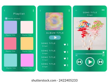 Mockup template for music player and display application charts for the most popular songs. Music playlist Template with green grass two-tone gradation theme and white background.