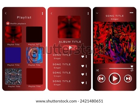 Mockup template for music player and display application charts for the most popular songs. Music playlist Template with dark red two-tone gradation theme and white background.