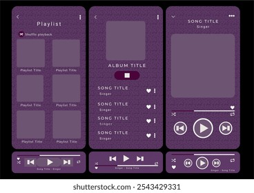 Mockup template for music player and playlist display for the mobile application. Music playlist Template with 3 color combination and 3D texture and pattern as background.