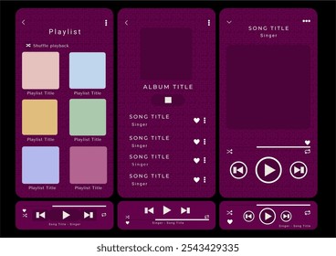 Mockup template for music player and playlist display for the mobile application. Music playlist Template with 3 color combination and 3D texture and pattern as background.