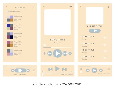 Mockup template for music player and playlist display for the mobile application. Music playlist Template with two color combination and white background.