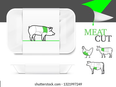 Mockup template polystyrene tray container. Vector illustration on white background. Ready for your design. EPS10.