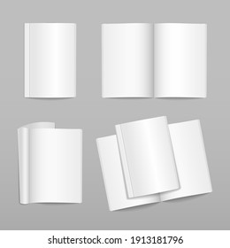 Mockup template is ready for your design. Blank magazine cover, book, booklet, brochure. Rrealistic blank books can be used for promo, catalogs, brochures, magazines. Vector illustration.