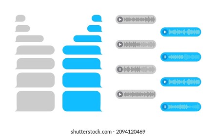 Mockup of text and audio chat. Smartphone message for text and audio chat. Mockup with balloon for text sms and message. Screen of mobile phone with speech bubble. Social messenger. Vector.