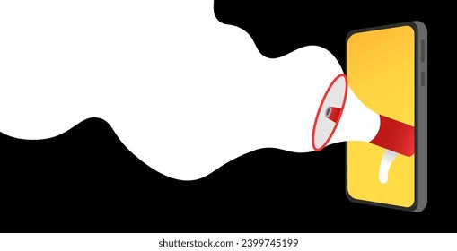 Mockup for text. Flat, color, text from megaphone mockup, phone screen. Vector illustration