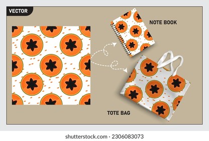 Mockup tote bag and note book with slice of papaya seamless, this seamless pattern can usage for your mock up note book, tote bag,  wallpaper, texture, packaging product, etc.