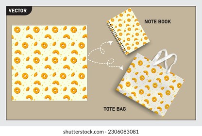 Mockup tote bag and note book with pineapple fruits, this pineapple fruit seamless pattern can usage for your mock up note book, tote bag,  wallpaper, texture, packaging product, etc.